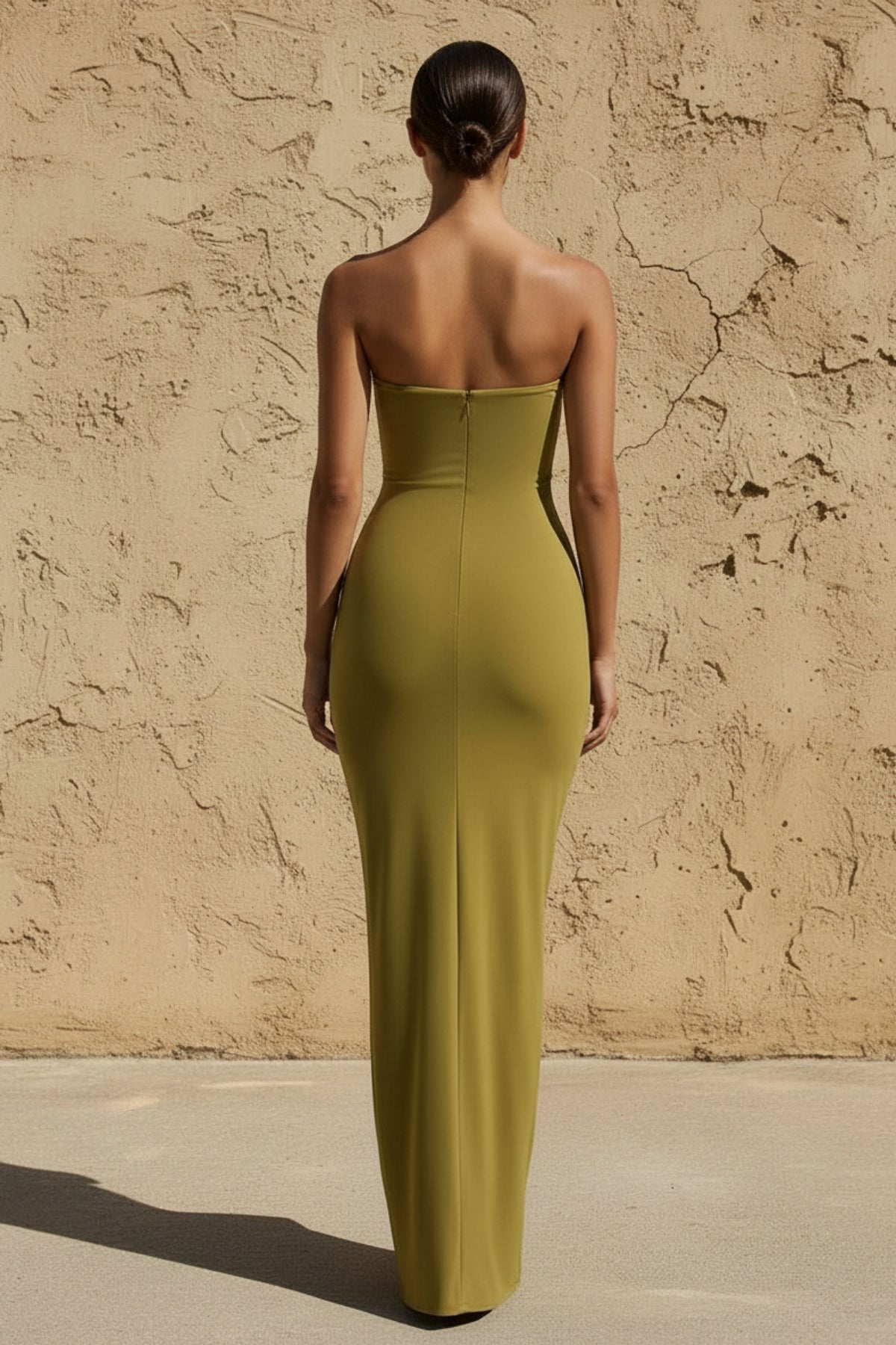 Robe longue olive décolleté cœur effet drapé - Harana