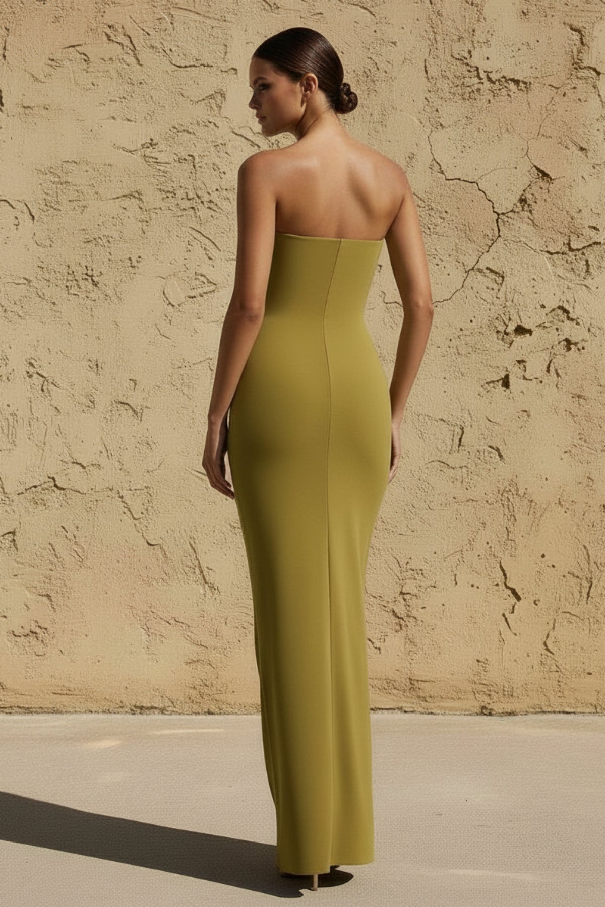 Robe longue olive décolleté cœur effet drapé - Harana
