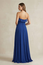 Robe demoiselle d’honneur bleu roi longue sans manches avec fente effet drapé - Harana