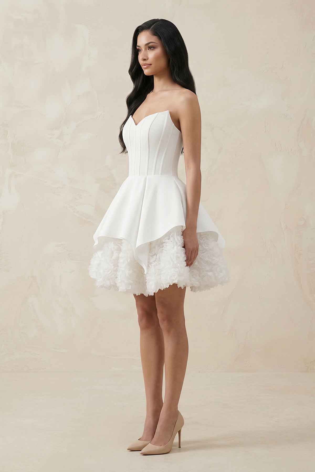 Robe de mariée courte blanc satinée sans manches à corset - Harana