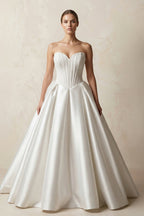 Robe de mariée blanc courte sans manches à corset satinée - Harana