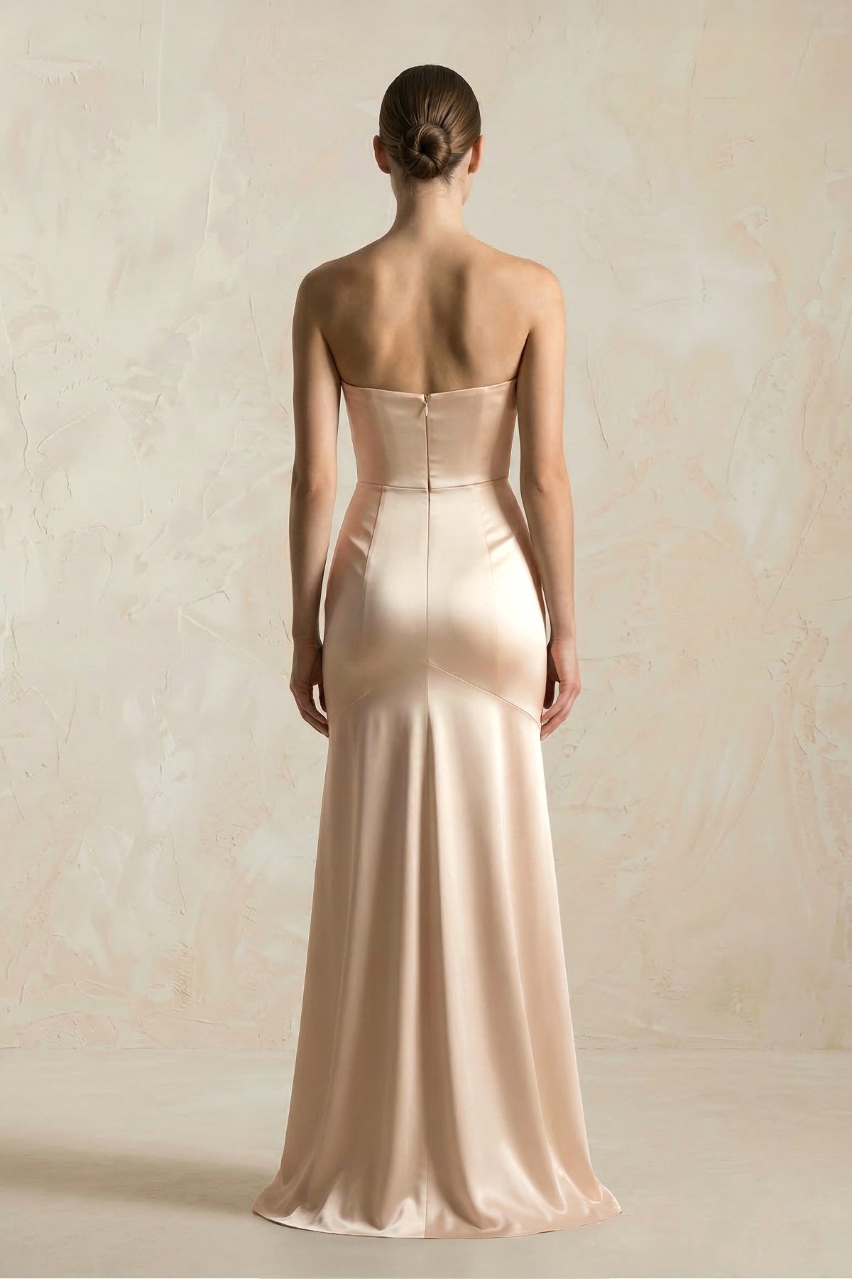 Robe demoiselle d’honneur champagne longue sans manches avec fente à corset - Harana