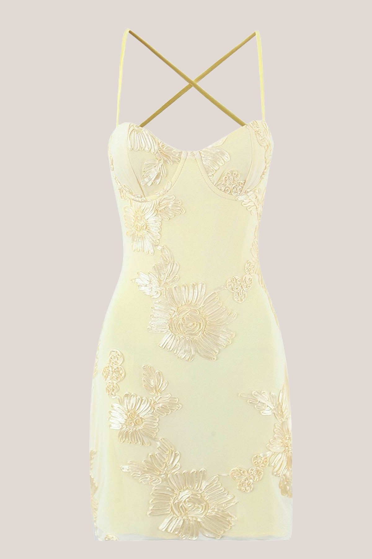 Robe jaune courte en coton coupe fourreau à fines bretelles - Harana