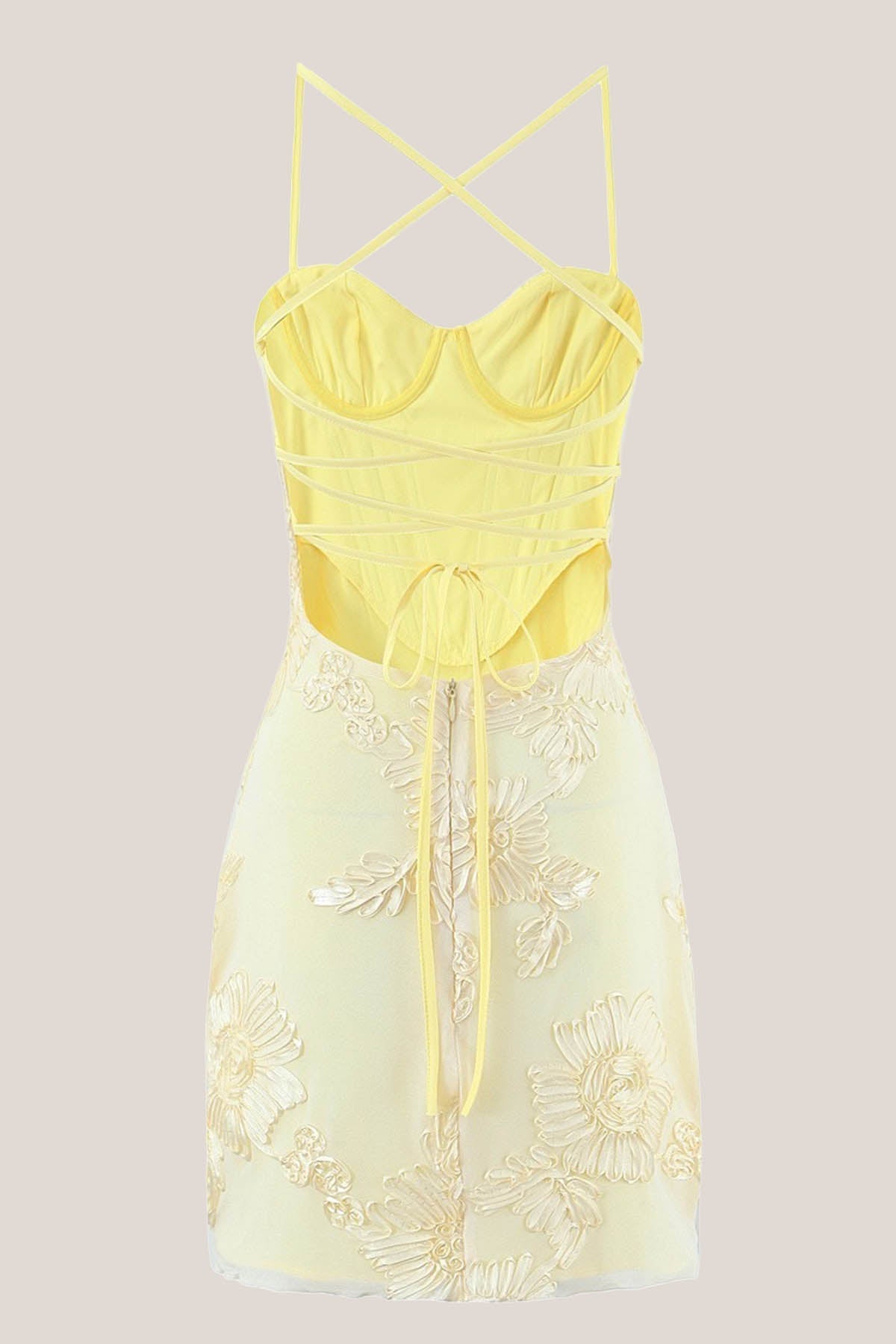 Robe jaune courte en coton coupe fourreau à fines bretelles - Harana