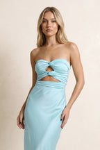 Robe longue aqua décolleté cœur - Harana