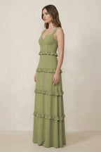 Robe demoiselle d’honneur moss green longue sans manches effet drapé en mousseline - Harana