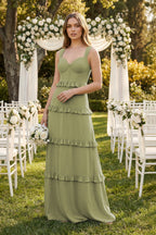 Robe demoiselle d’honneur moss green longue sans manches effet drapé en mousseline - Harana