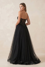 Robe de mariée noire trapèze en tulle décolleté cœur sans manches - Harana