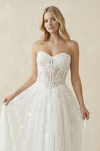 Robe de mariée blanche trapèze en tulle décolleté cœur dos nu - Harana