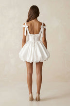 Robe de mariée courte blanc en dentelle sans manches à corset - Harana