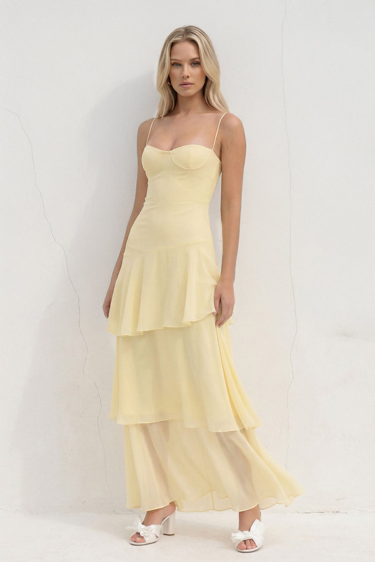 Robe longue jaune en mousseline - Harana