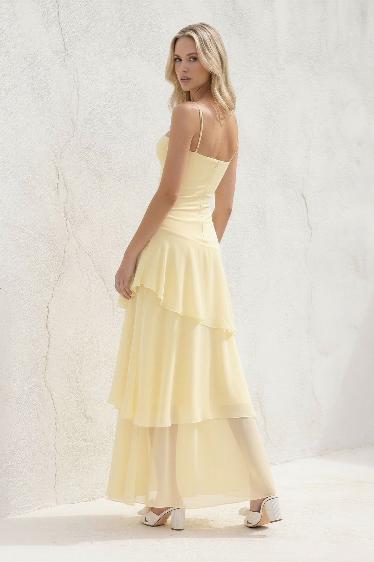 Robe longue jaune en mousseline - Harana