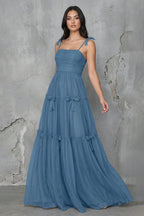 Robe longue steel blue avec nœud - Harana