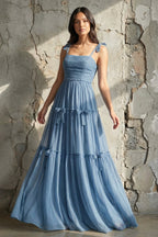 Robe longue steel blue avec nœud - Harana