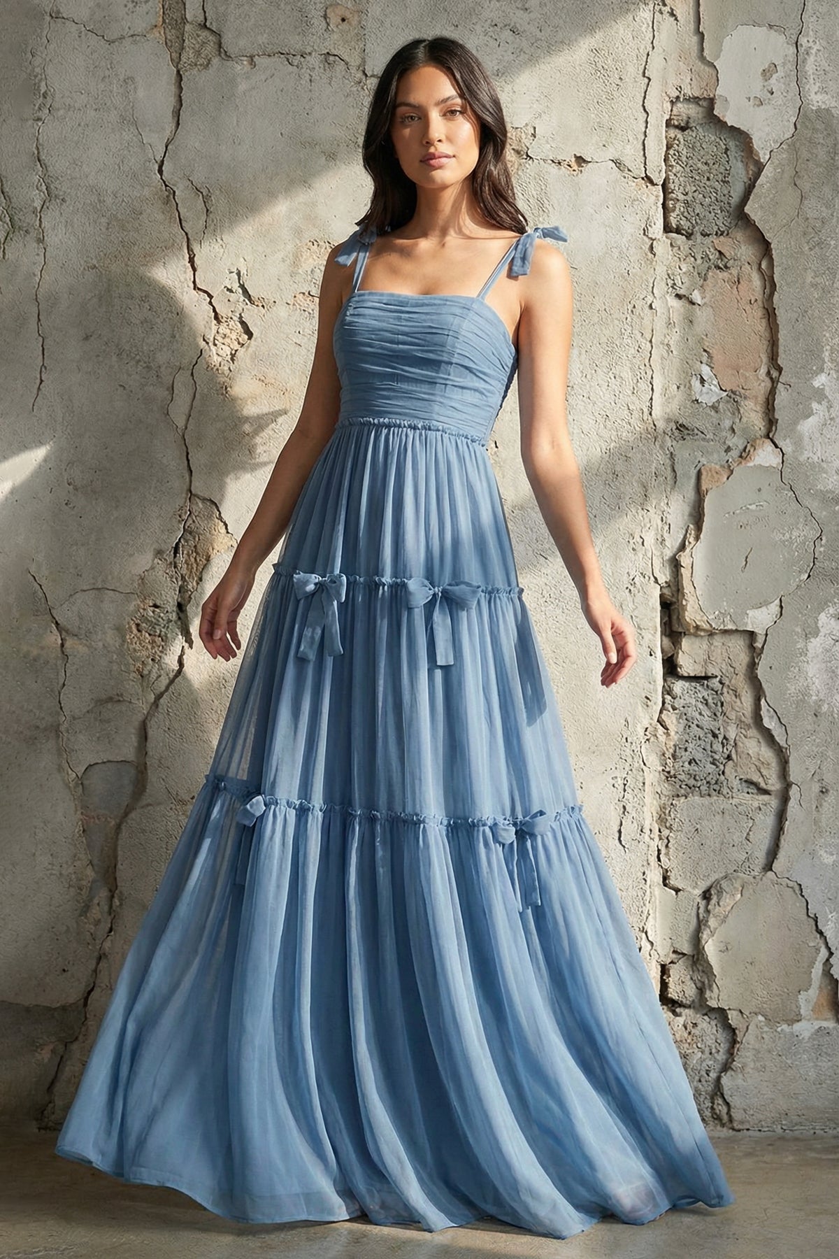 Robe longue steel blue avec nœud - Harana