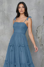 Robe longue steel blue avec nœud - Harana