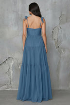 Robe longue steel blue avec nœud - Harana