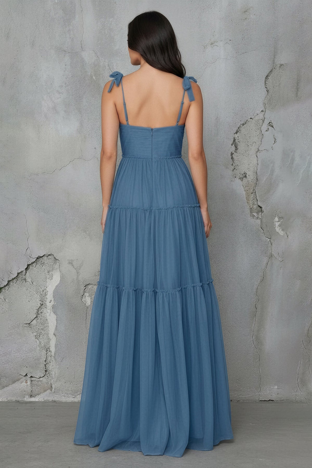 Robe longue steel blue avec nœud - Harana
