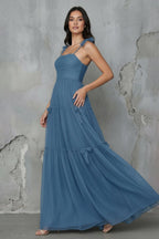 Robe longue steel blue avec nœud - Harana