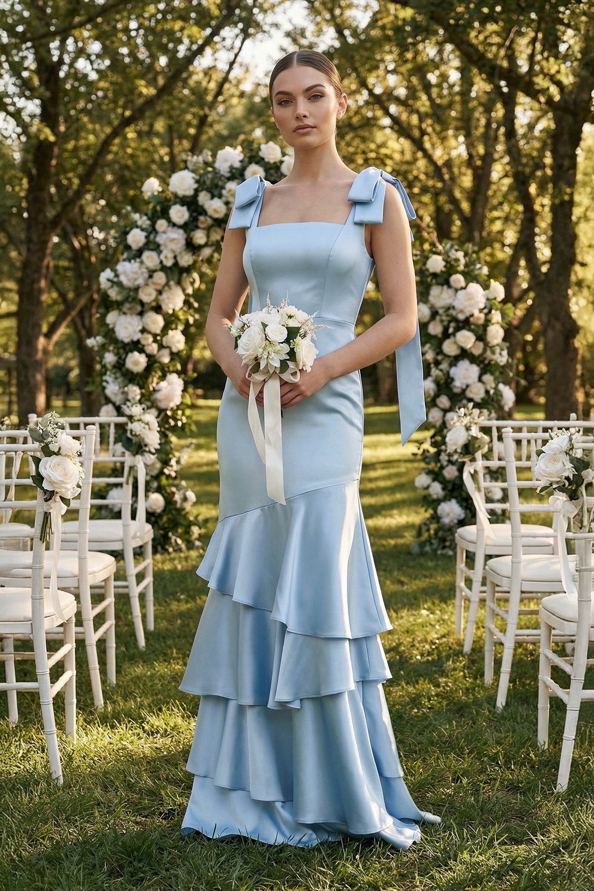 Robe demoiselle d’honneur ice longue sans manches avec nœud satinée - Harana