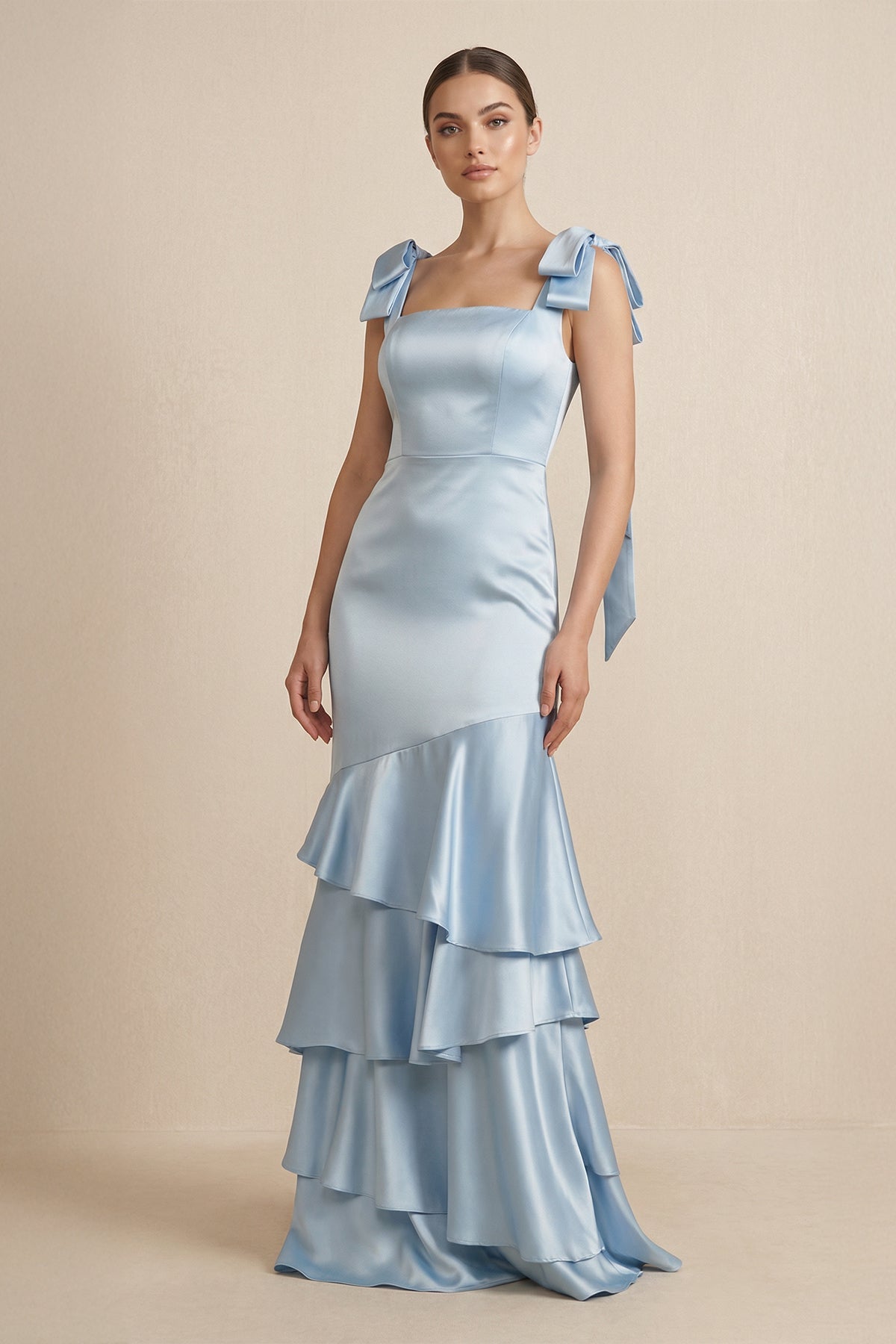Robe demoiselle d’honneur ice longue sans manches avec nœud satinée - Harana