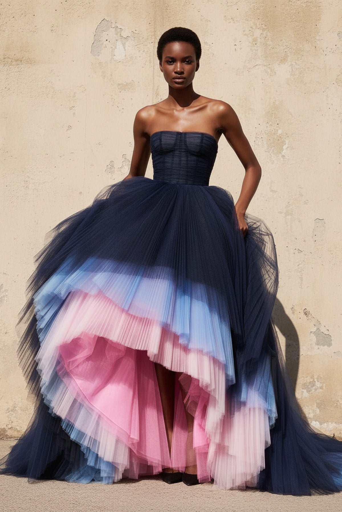 Robe longue multi en tulle plissée - Harana