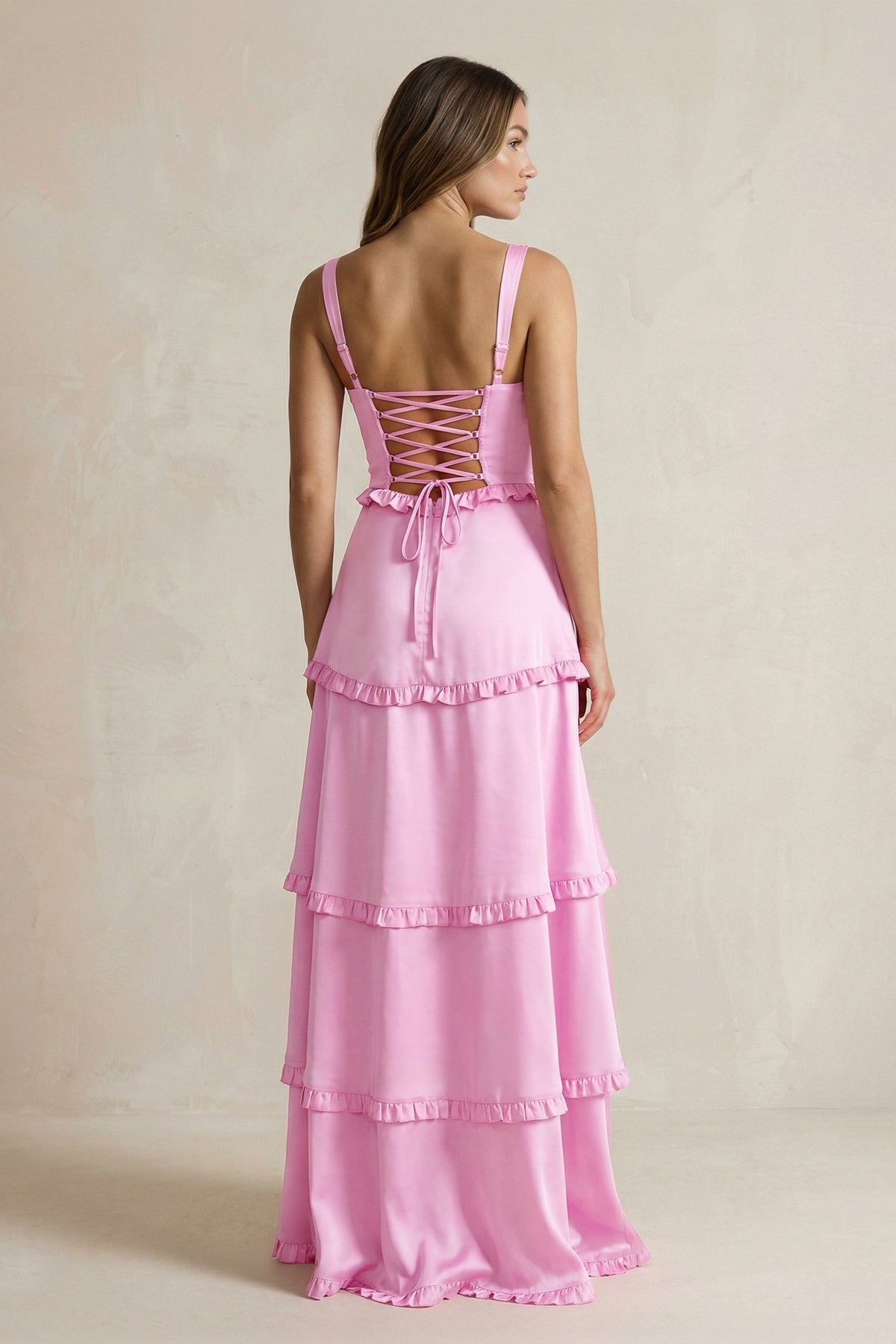 Robe demoiselle d’honneur rose longue sans manches avec fente effet drapé - Harana