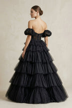 Robe de mariée noir longue à épaules dénudées en tulle - Harana