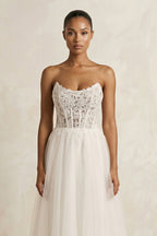 Robe de mariée ivoire trapèze en tulle bustier sans manches - Harana