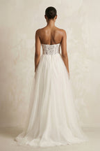 Robe de mariée ivoire trapèze en tulle bustier sans manches - Harana