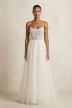Robe de mariée ivoire trapèze en tulle bustier sans manches - Harana