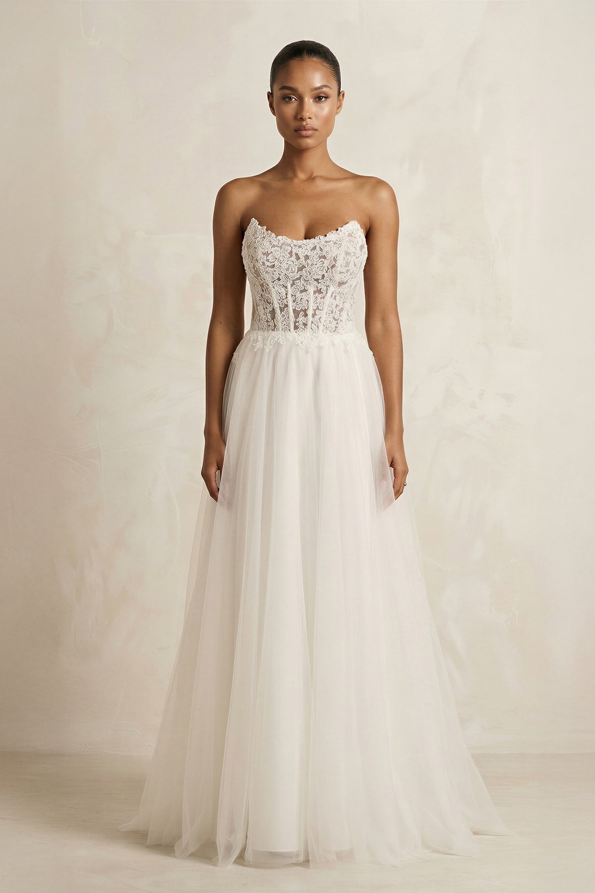 Robe de mariée ivoire trapèze en tulle bustier sans manches - Harana