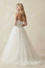 Robe de mariée ivoire longue bustier manches longues froncée - Harana