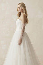 Robe de mariée ivoire longue bustier manches longues froncée - Harana