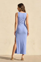 Robe midi steel blue avec fente - Harana