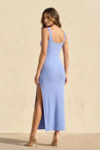 Robe midi steel blue avec fente - Harana