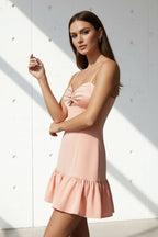 Robe courte rose poudré à volants - Harana