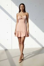 Robe courte rose poudré à volants - Harana