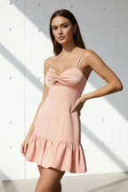 Robe courte rose poudré à volants - Harana