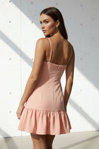 Robe courte rose poudré à volants - Harana