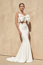 Robe longue blanc coupe sirène avec nœud - Harana