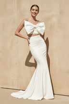 Robe longue blanc coupe sirène avec nœud - Harana