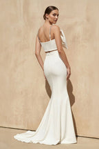Robe longue blanc coupe sirène avec nœud - Harana