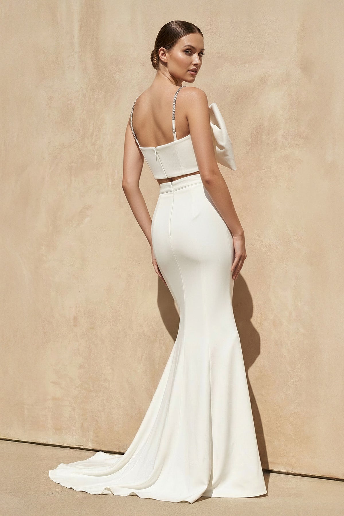 Robe longue blanc coupe sirène avec nœud - Harana