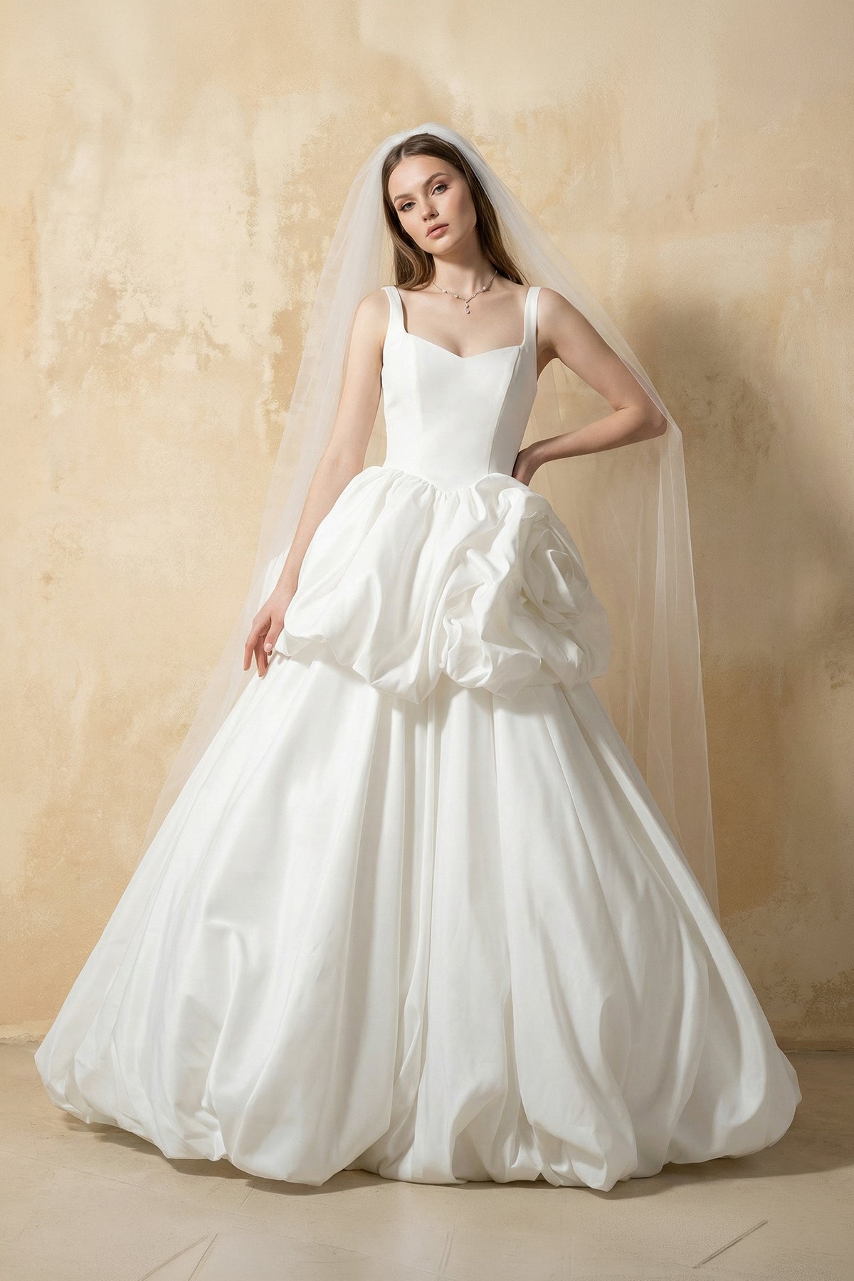Robe de mariée blanc longue col V sans manches à dentelle - Harana