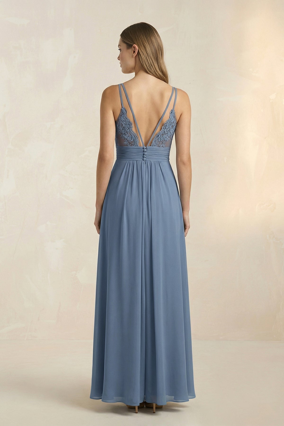 Robe demoiselle d’honneur neptune longue col V sans manches plissée - Harana
