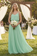 Robe demoiselle d’honneur pale pistachio longue col V sans manches effet drapé - Harana