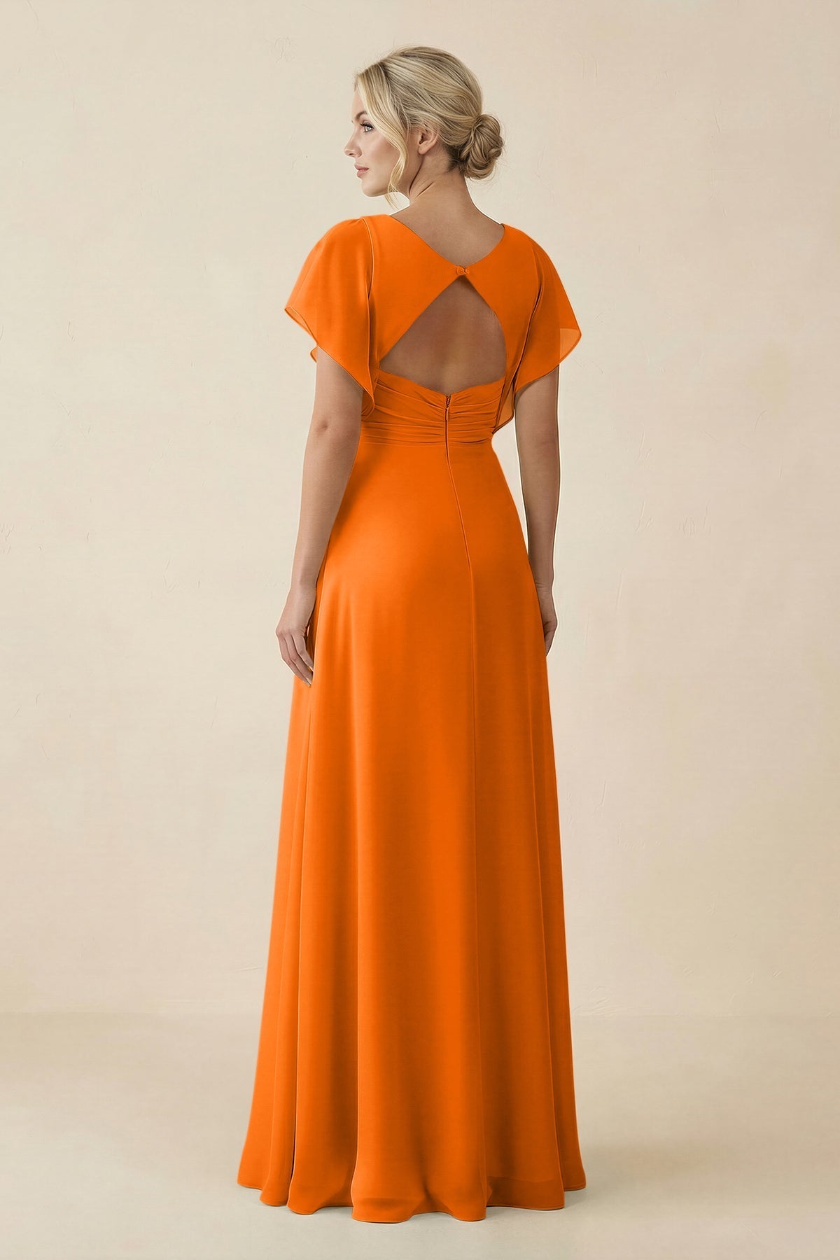 Robe longue orange en mousseline décolleté V - Harana