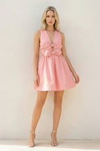Robe courte rose avec nœud - Harana
