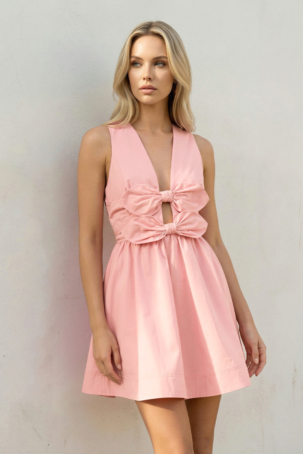 Robe courte rose avec nœud - Harana